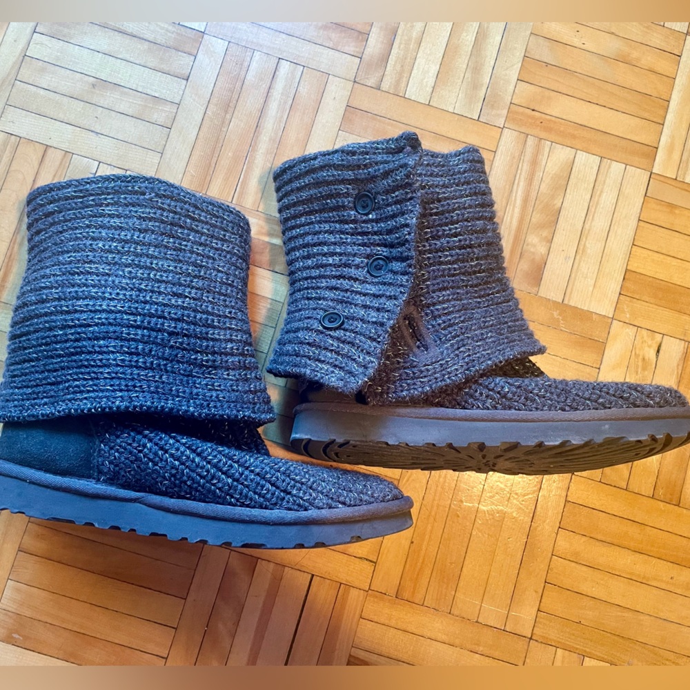 UGG Gray Knit Boots with Button Detail